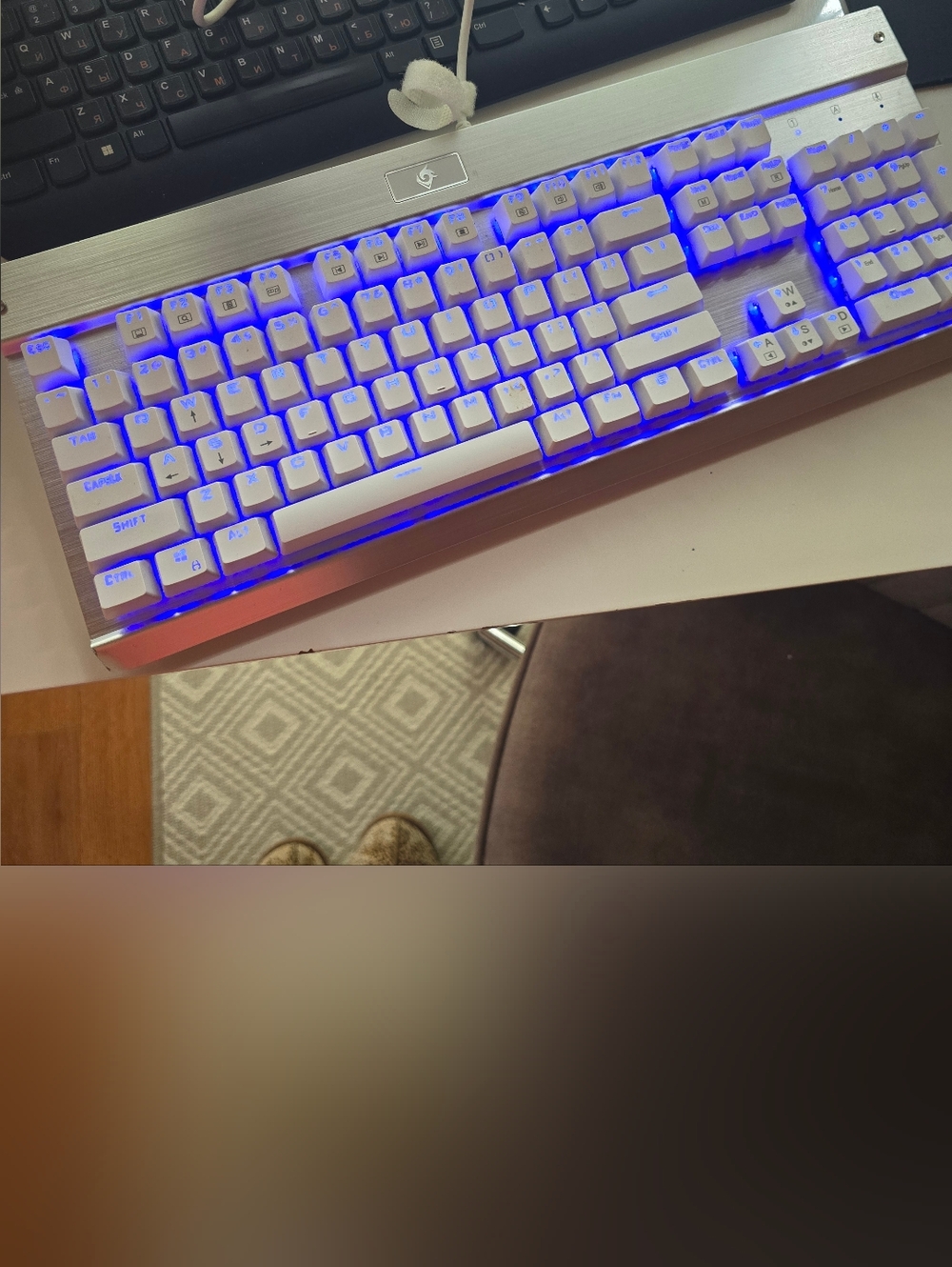 White Backlit Keyboard with Blue LEDs